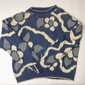 Blue Funky Floral Sweater